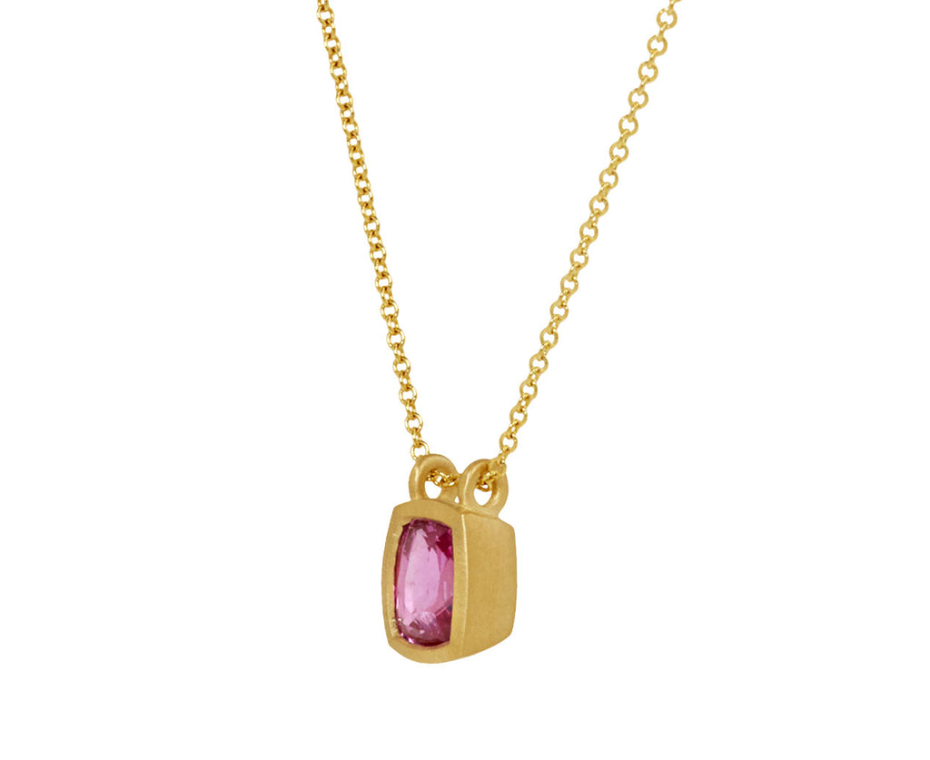Elizabeth Street Cushion Cut Pink Sapphire Pendant Necklace - side