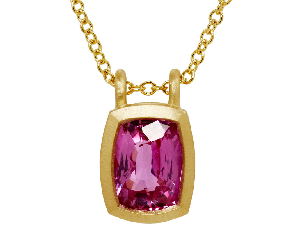 Elizabeth Street Cushion Cut Pink Sapphire Pendant Necklace - closeup