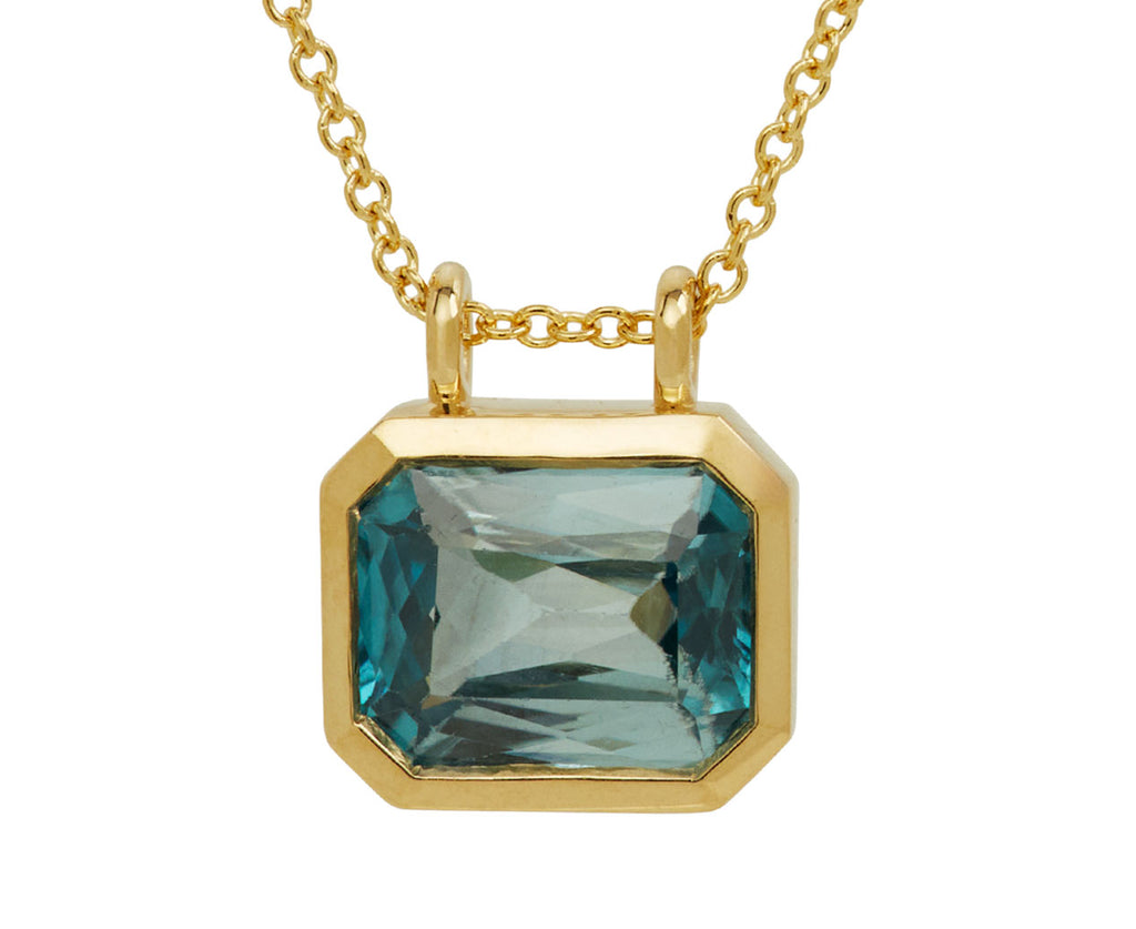Elizabeth Street Radiant Cut Blue Zircon Pendant Necklace - closeup