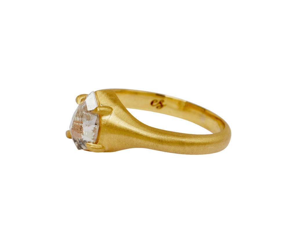 Elizabeth Street Rose Cut Salt and Pepper Diamond Signet Ring - side