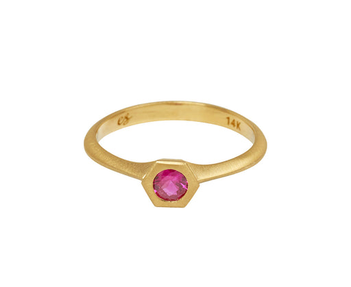 Elizabeth Street Petite Ruby Hex Ring