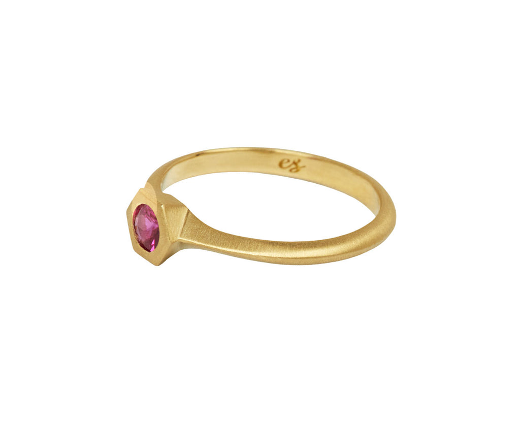 Elizabeth Street Petite Ruby Hex Ring - angled