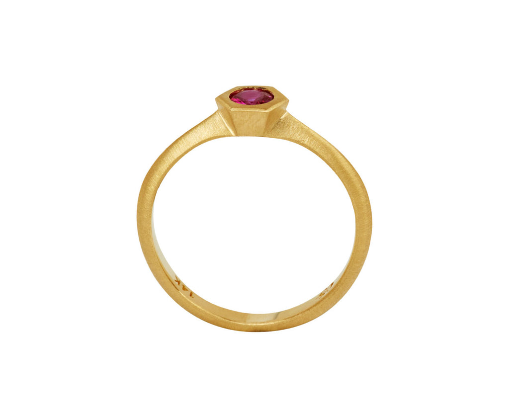 Elizabeth Street Petite Ruby Hex Ring - top down