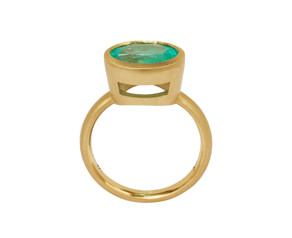 Elizabeth Street Oval Mint Green Colombian Emerald Ring - top down