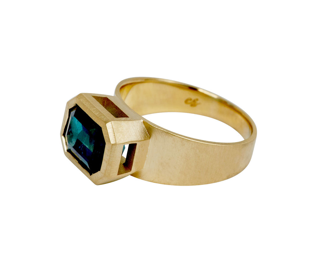 Elizabeth Street Emerald Cut Blue Tourmaline Ring - side