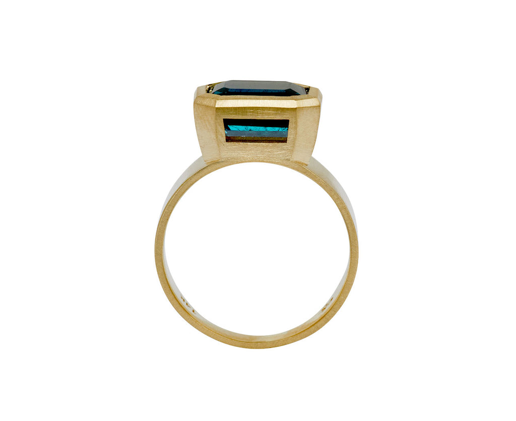 Elizabeth Street Emerald Cut Blue Tourmaline Ring - top down