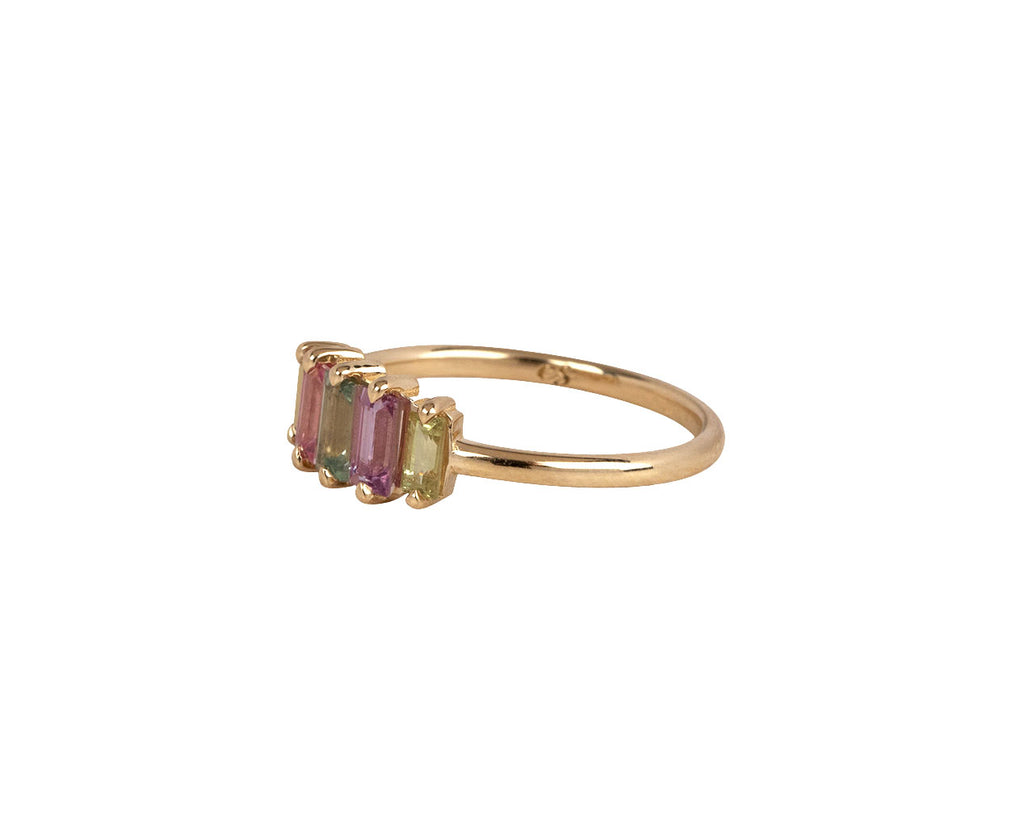 Elizabeth Street Rainbow Baguette Sapphire Ring Side View