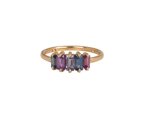 Elizabeth Street Cool Toned Rainbow Baguette Sapphire Ring