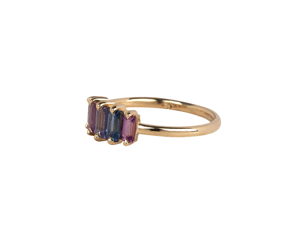 Elizabeth Street Cool Toned Rainbow Baguette Sapphire Ring Side View