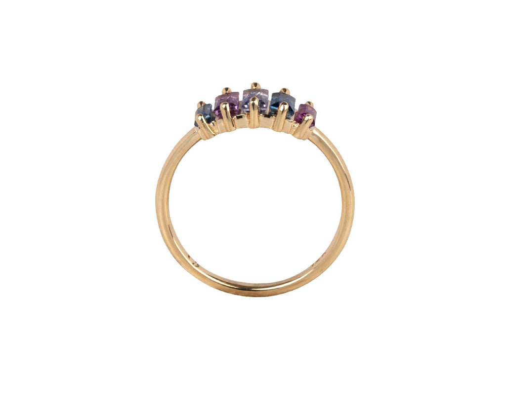 Elizabeth Street Cool Toned Rainbow Baguette Sapphire Ring Top View