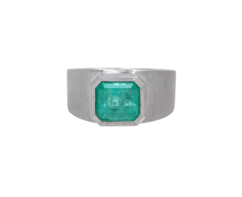 Platinum Emerald Tapered Band Ring