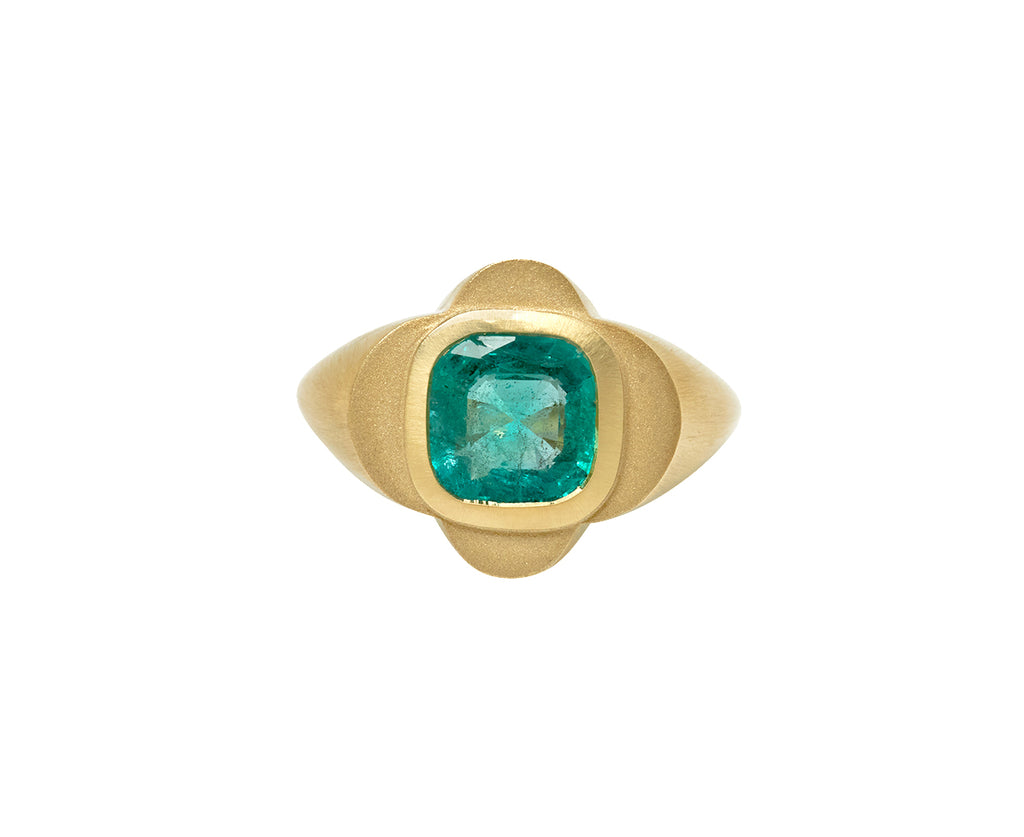 Elizabeth Street Cushion Cut Quatrefoil Zambian Emerald Signet Ring