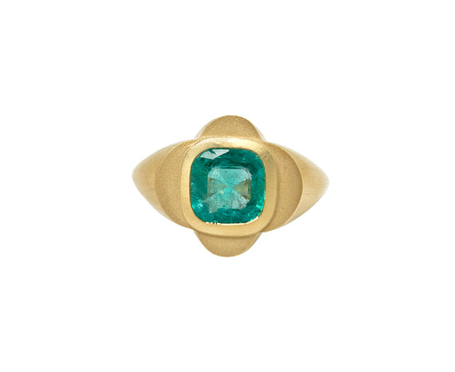 Elizabeth Street Cushion Cut Quatrefoil Zambian Emerald Signet Ring