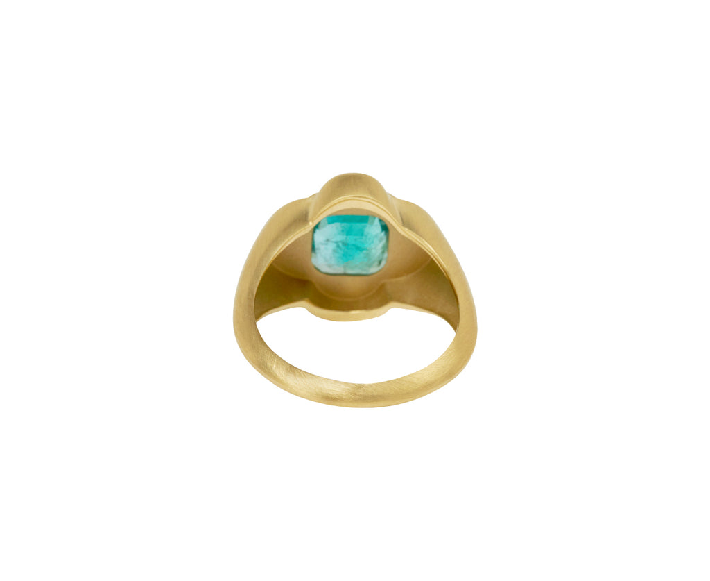 Elizabeth Street Cushion Cut Quatrefoil Zambian Emerald Signet Ring - Back View