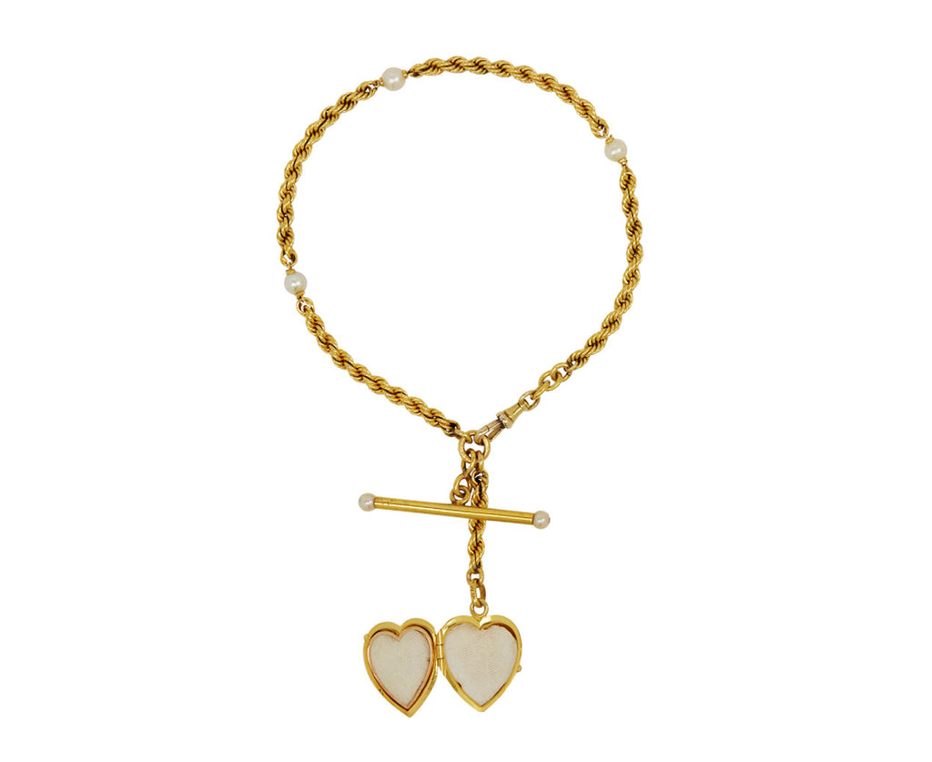 Antique French Pearl Rope Chain with Cherub Heart Locket