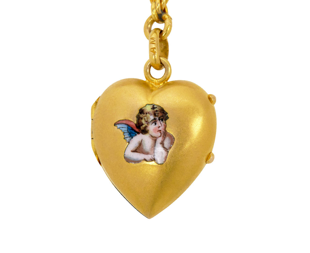 Antique French Pearl Rope Chain with Cherub Heart Locket