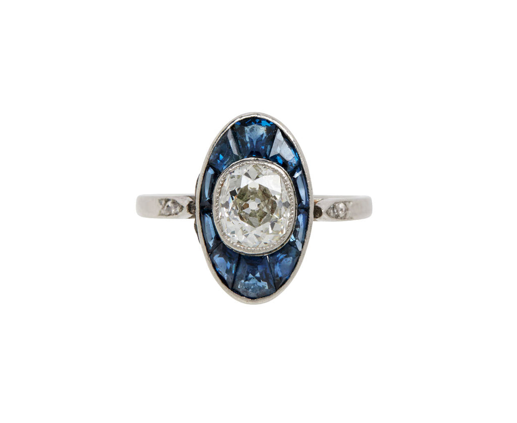 Antique French Diamond and Sapphire Marquise Ring