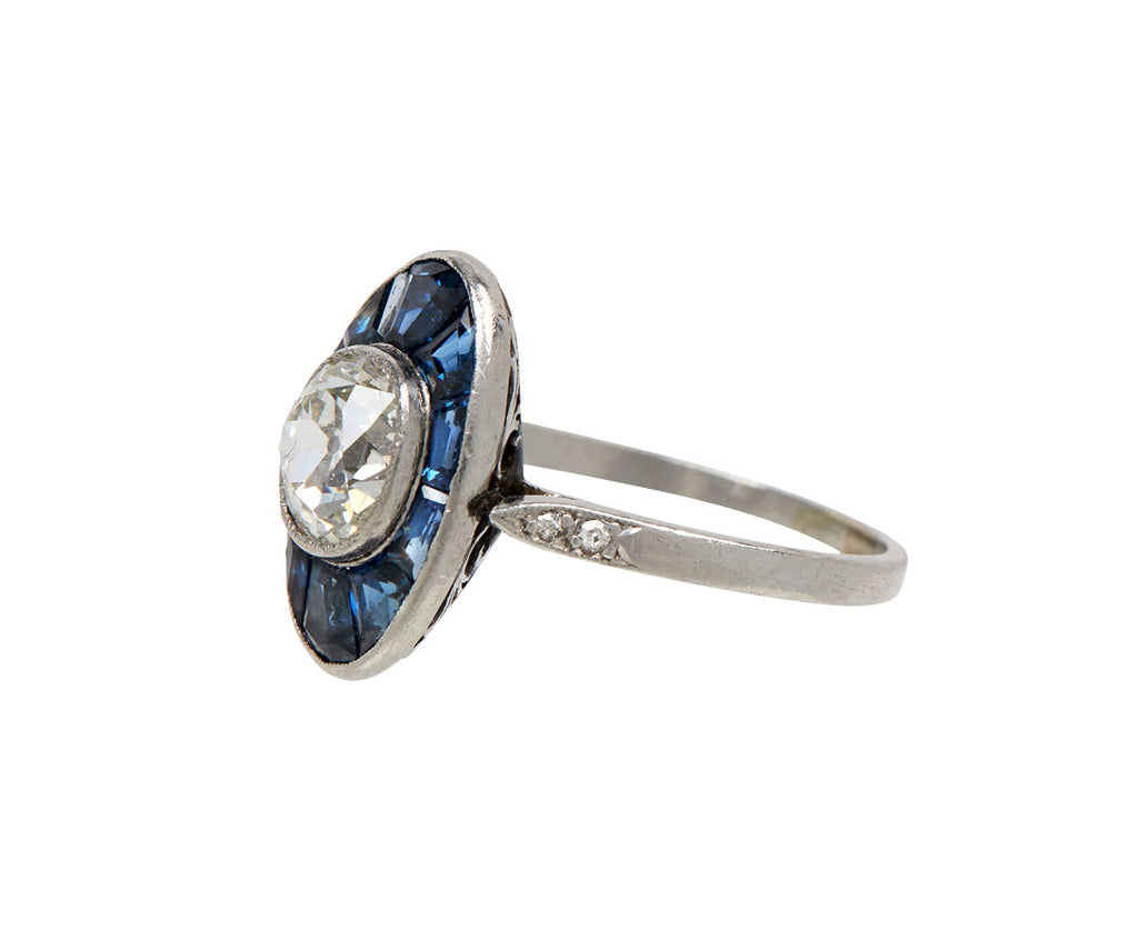 Antique French Diamond and Sapphire Marquise Ring