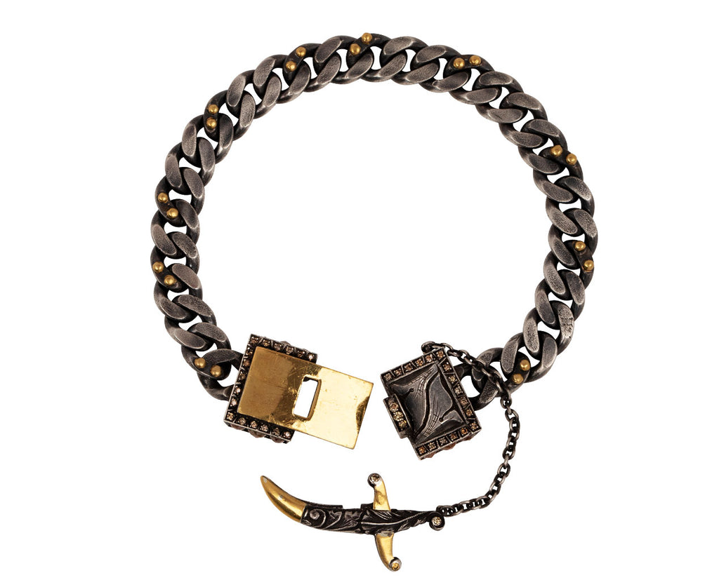 Bike Chain Gold Fancy Diamond Clasp Bracelet