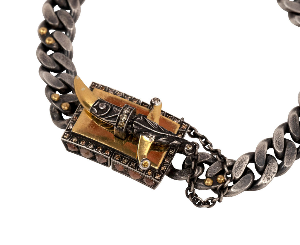 Bike Chain Gold Fancy Diamond Clasp Bracelet