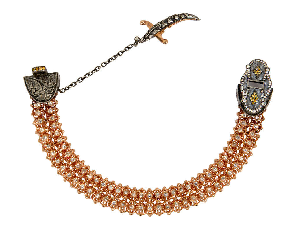 Woven Rose Gold Diamond Chain Dagger Clasp Bracelet - TWISTonline 