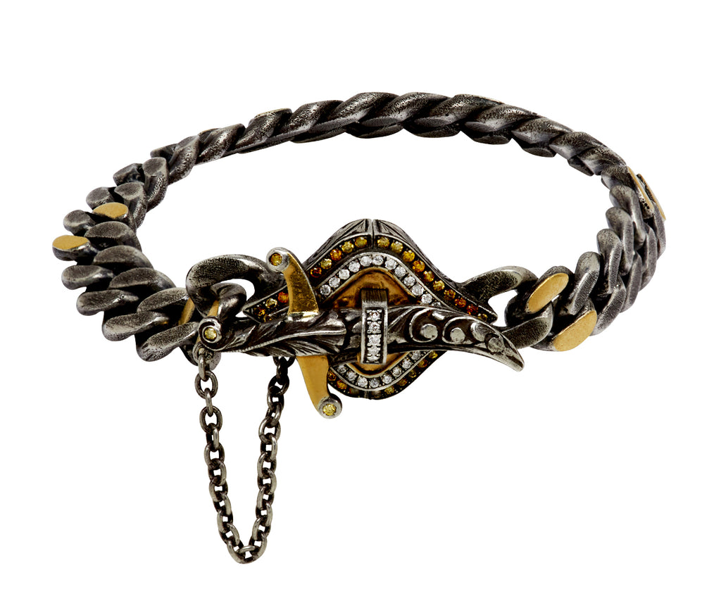 Fancy Diamond Bike Chain with Dagger Clasp Bracelet