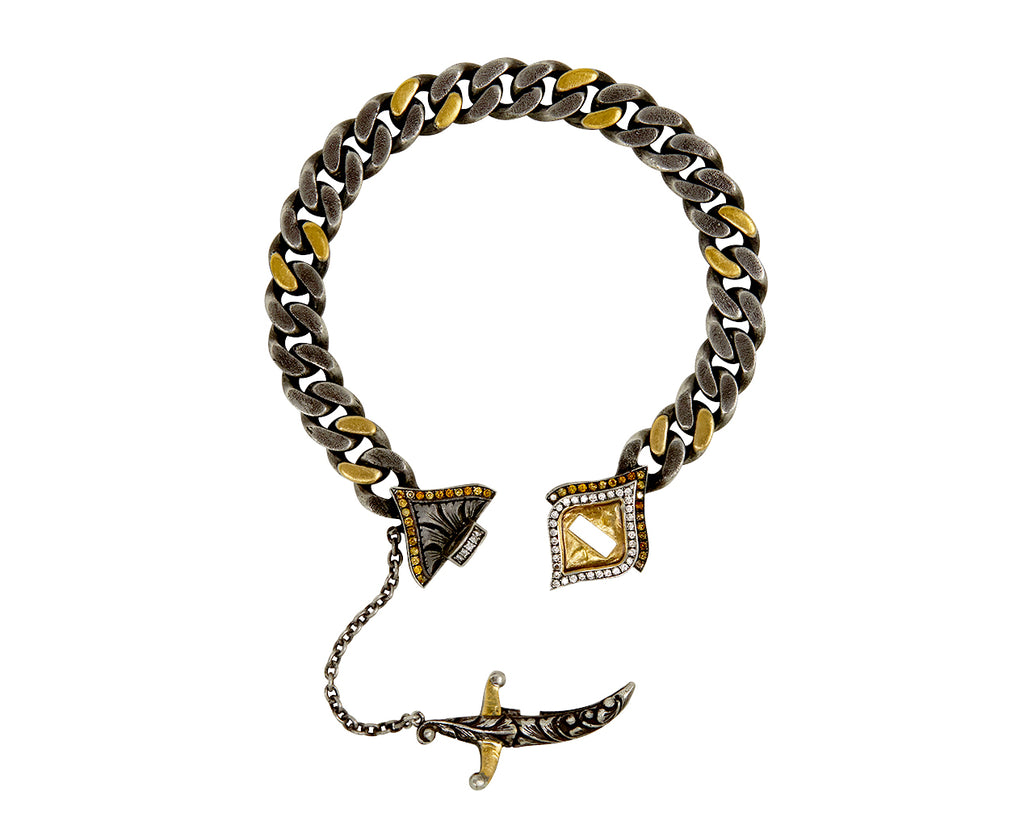 Fancy Diamond Bike Chain with Dagger Clasp Bracelet
