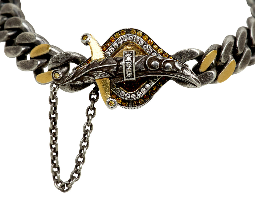 Fancy Diamond Bike Chain with Dagger Clasp Bracelet