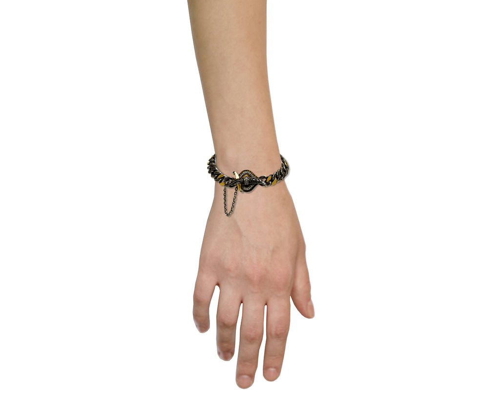 Fancy Diamond Bike Chain with Dagger Clasp Bracelet
