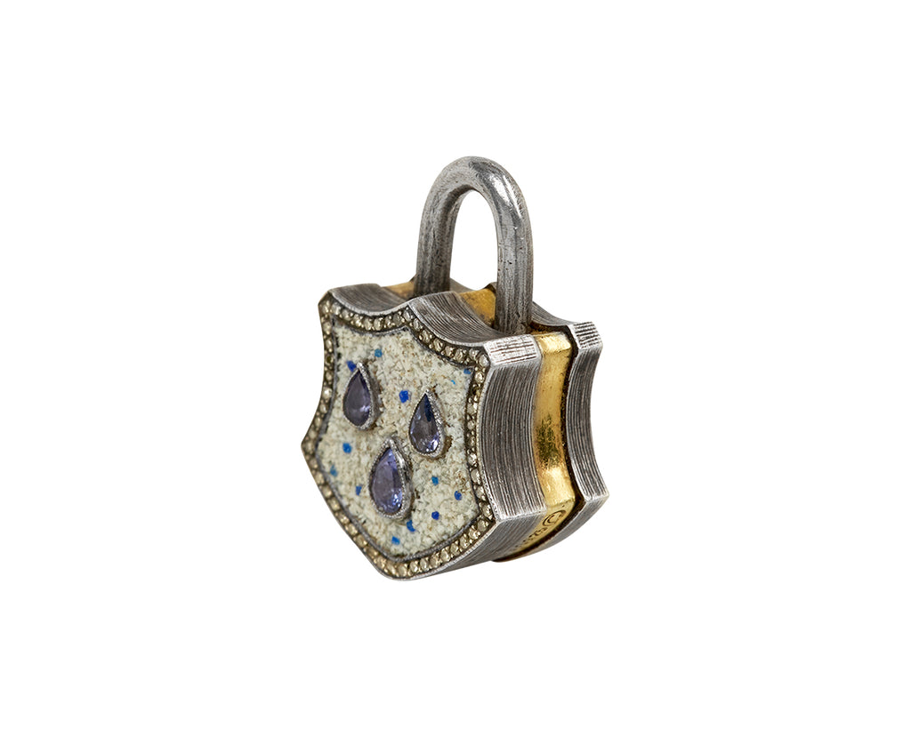 White Micro Mosaic and Sapphire Padlock Pendant ONLY
