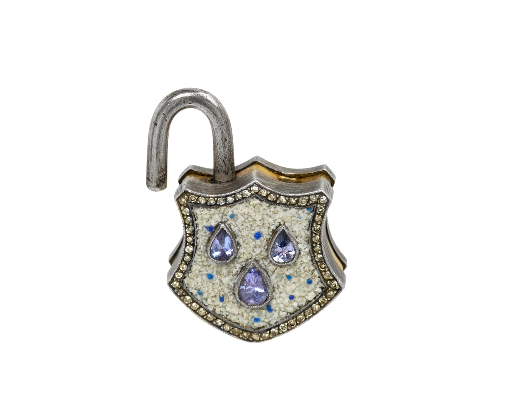 White Micro Mosaic and Sapphire Padlock Pendant ONLY