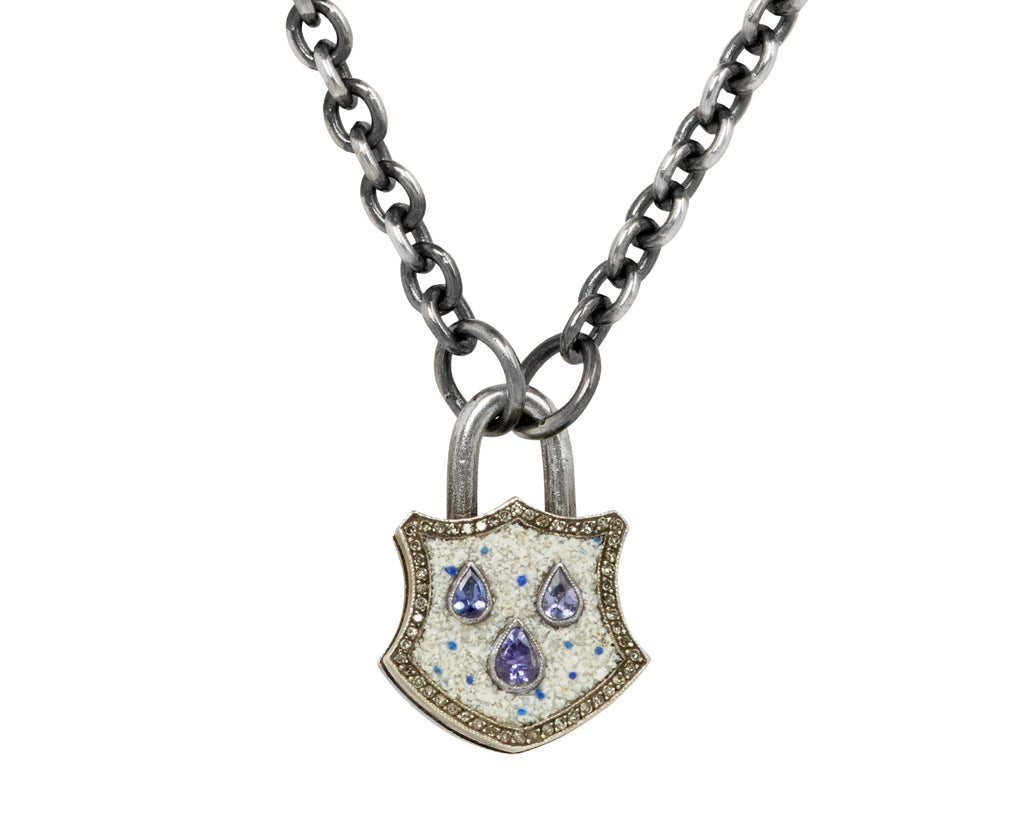 White Micro Mosaic and Sapphire Padlock Pendant ONLY