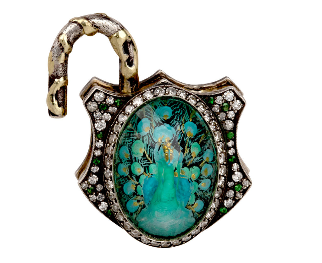 Carved Amethyst Peacock Padlock Pendant