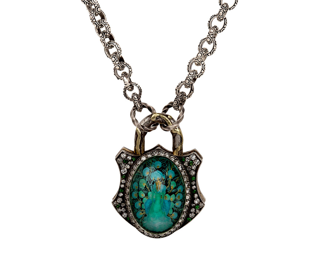 Carved Amethyst Peacock Padlock Pendant