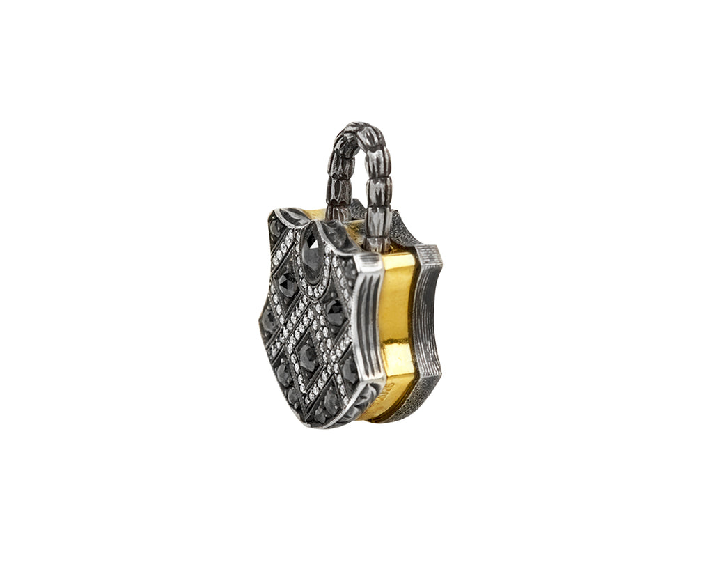 Black and White Diamond Shield Padlock Pendant ONLY