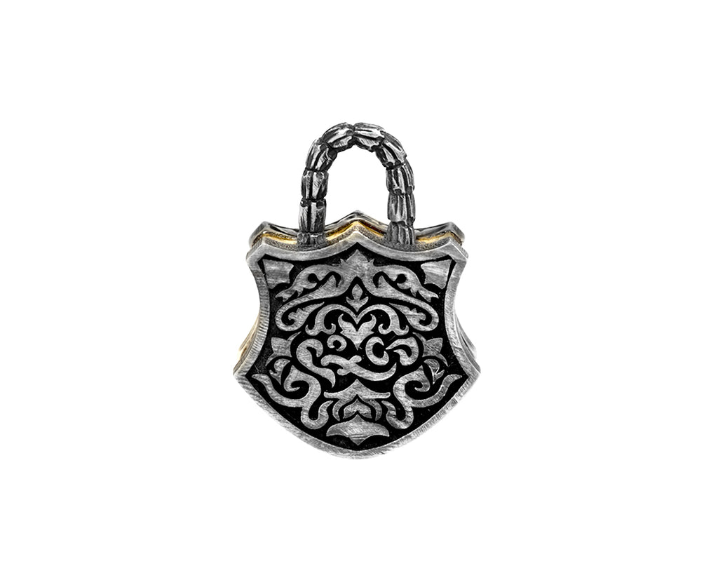 Black and White Diamond Shield Padlock Pendant ONLY