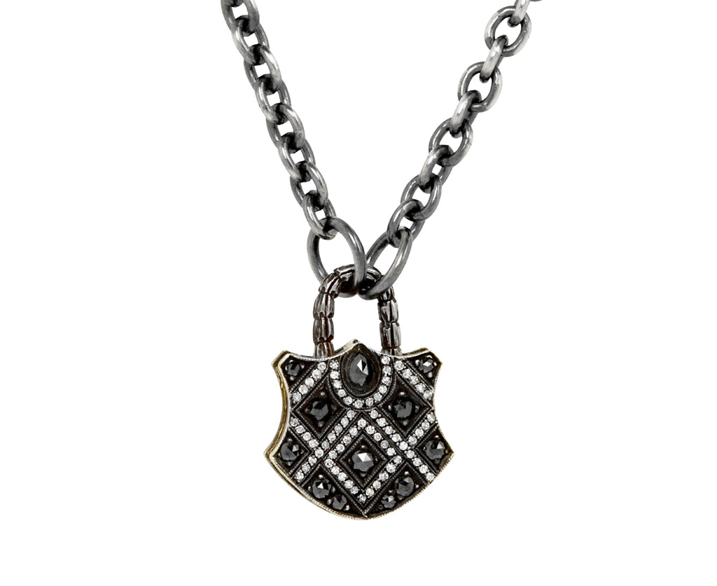 Black and White Diamond Shield Padlock Pendant ONLY