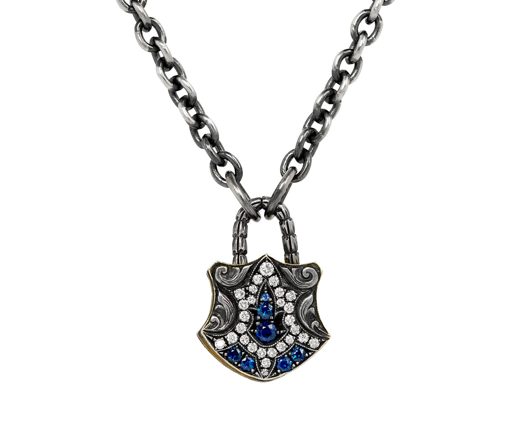 Sapphire and Diamond Shield Padlock Pendant ONLY