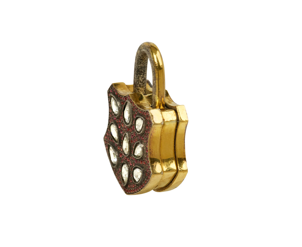 Pink Sapphire and Diamond Shield Padlock Pendant ONLY