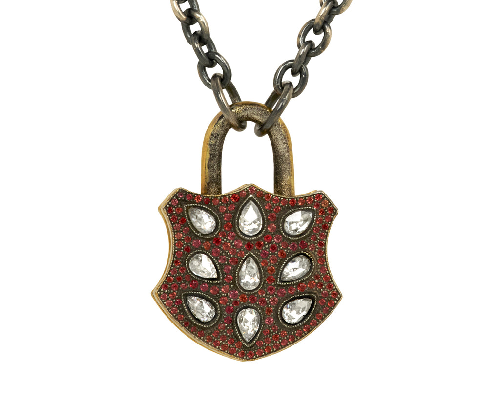 Pink Sapphire and Diamond Shield Padlock Pendant ONLY