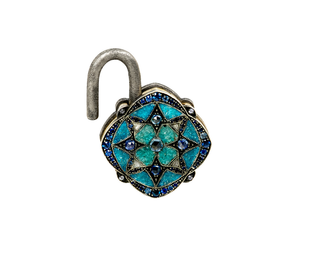 Blue Micro Mosaic and Sapphire Padlock Pendant ONLY
