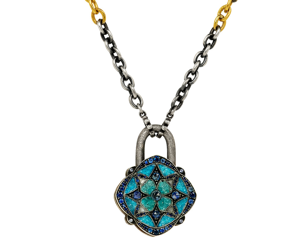 Blue Micro Mosaic and Sapphire Padlock Pendant ONLY