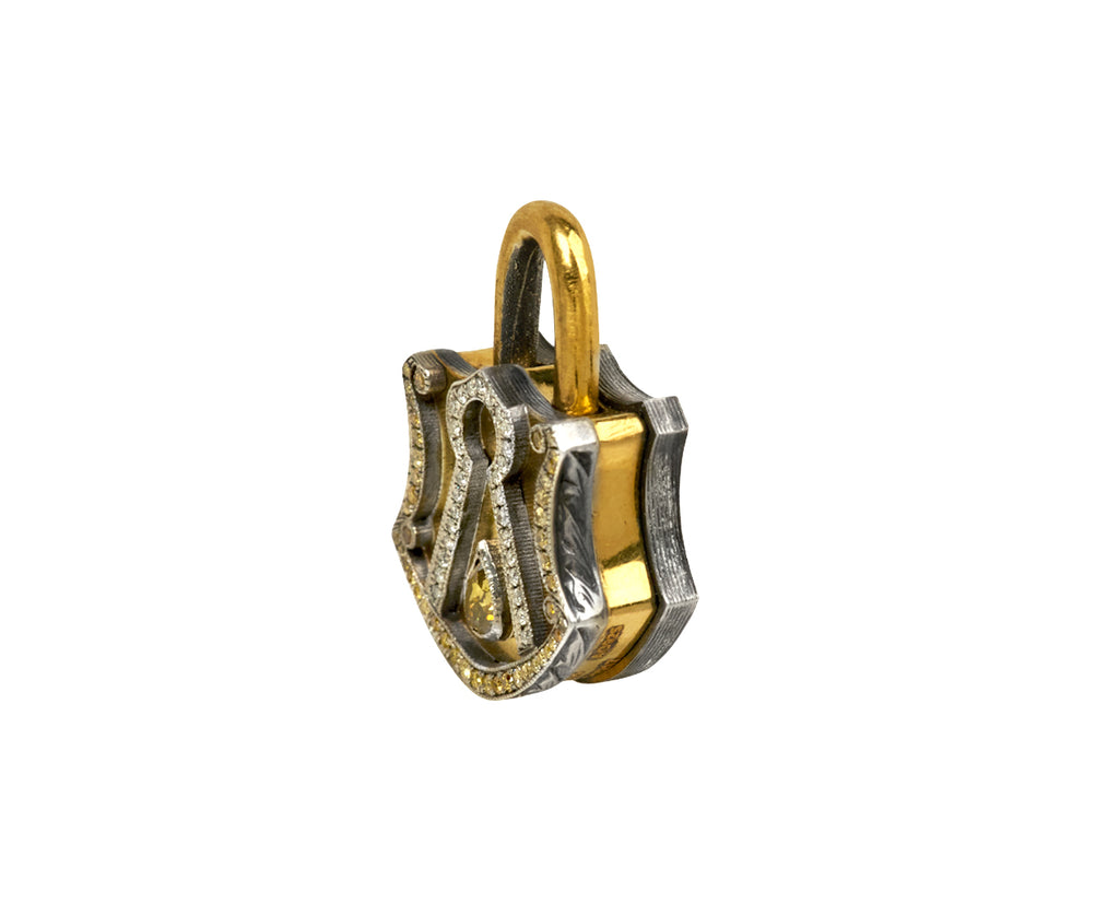 Sevan Bicakci Diamond and Gold Shield Padlock Pendant ONLY Side