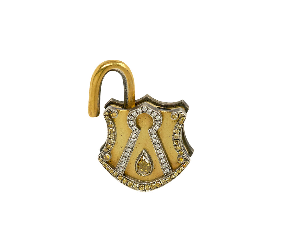 Diamond and Gold Shield Padlock Pendant ONLY