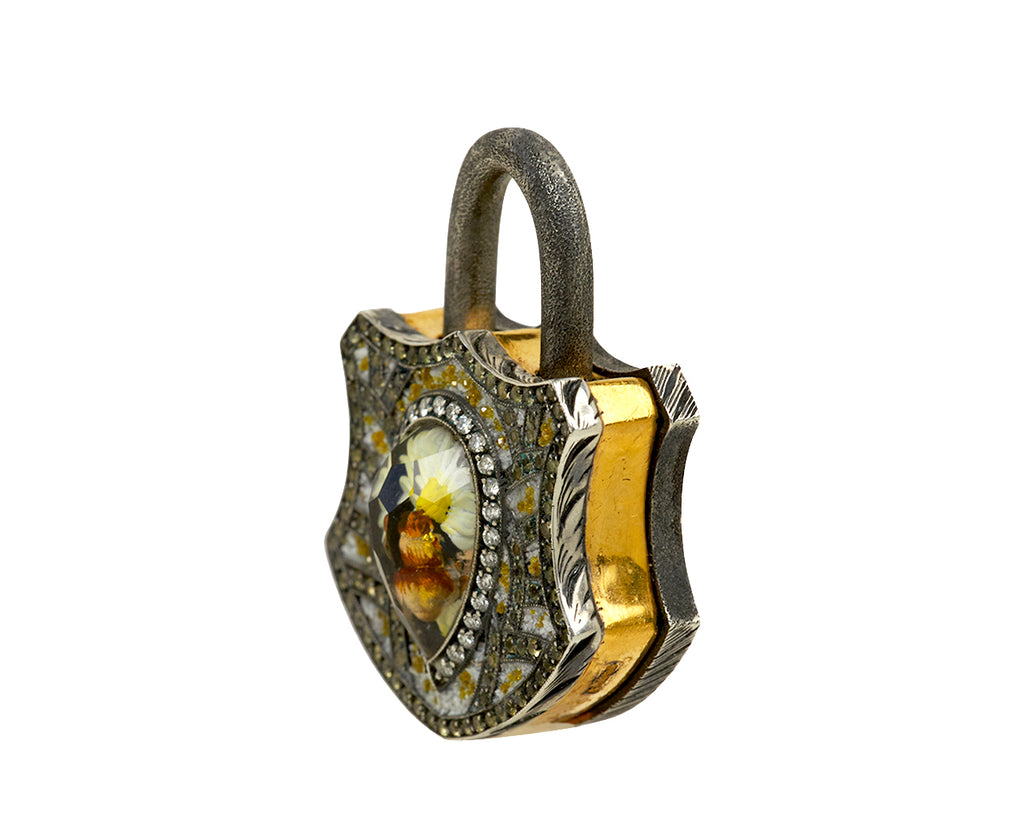 Carved Quartz Bee and Sunflower Large Shield Padlock Pendant ONLY - TWISTonline 