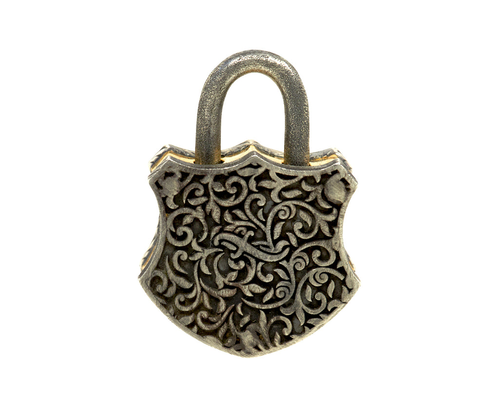 Carved Quartz Bee and Sunflower Large Shield Padlock Pendant ONLY - TWISTonline 
