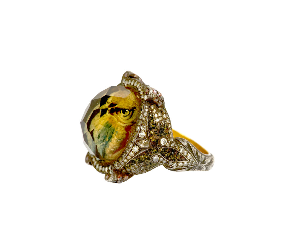 Sevan Bicakci Carved Citrine Owl Ring Side