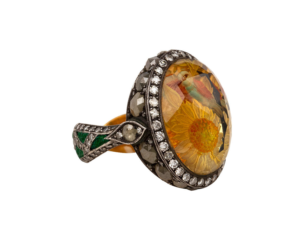 Carved Citrine Sunflower Ring