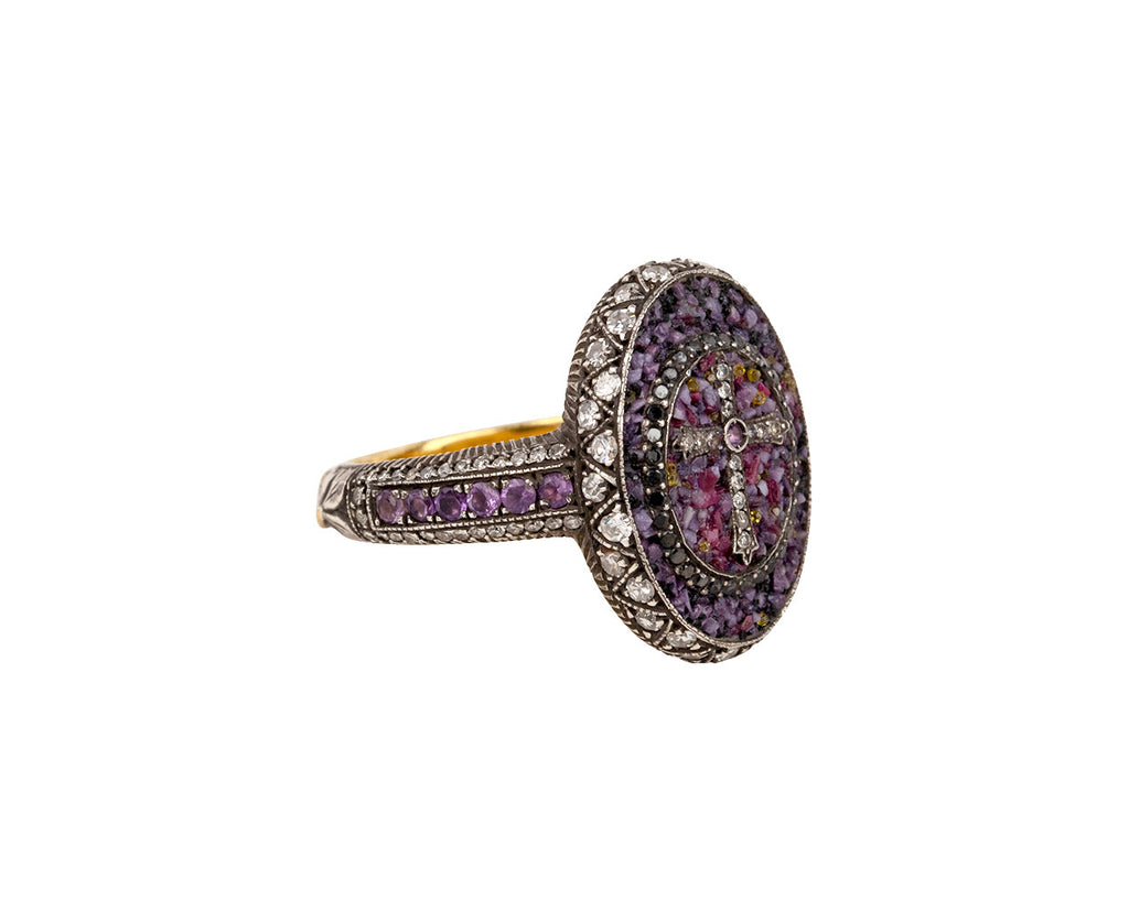 Purple Micromosaic Cross Ring