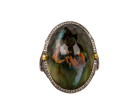 Carved Smoky Quartz Birds in Nest Ring